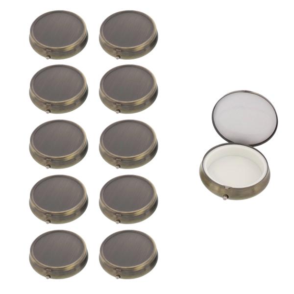ピルケース 円型 10個入 携帯用 コンパクト 丸型 50mm 落とし面 デコ 小物入れ 金属ケース...