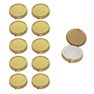 ピルケース 丸型 ゴールド 10個入 携帯用 コンパクトケース 50mm 落とし面 デコ 小物入れ 金属ケース 1区画 B382-1 大王製作所