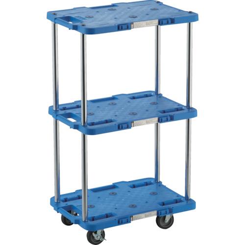 トラスコ中山 TRUSCO 樹脂製台車 ルートバン 3段式 370X500 4輪自在ストッパー付 青...