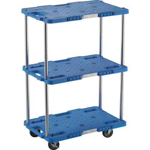 トラスコ中山 TRUSCO 樹脂製台車 ルートバン 3段式 400X600 4輪自在ストッパー付 青...