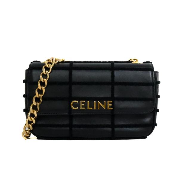 【美品】 CELINE セリーヌ モノクローム ショルダーバッグ レザー チェーンショルダー ブラッ...