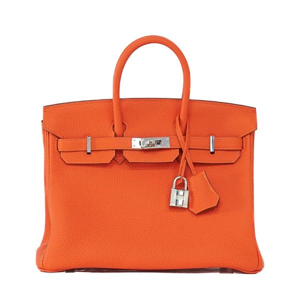 【新品同様】HERMES バーキン25 ハンドバッグ トゴ オレンジ シルバー金具 D刻 ブランドバ...
