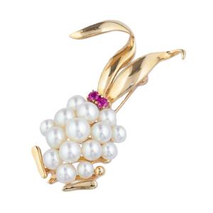 【中古】 タサキ TASAKI アコヤ真珠 ルビー うさぎ ブローチ レディース アクセサリー K14 ベビーパール アニマル ラビット かわいい 6086366mｍ-M