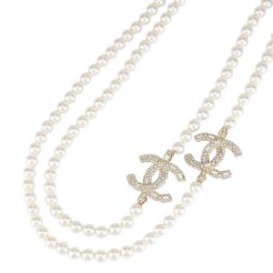 【美品】シャネル ロング パール ネックレス ココマーク 2P ラインストーン ファッションパール ゴールド A22K AB9712 コスチュームジュエリー CHANEL 6s41412j