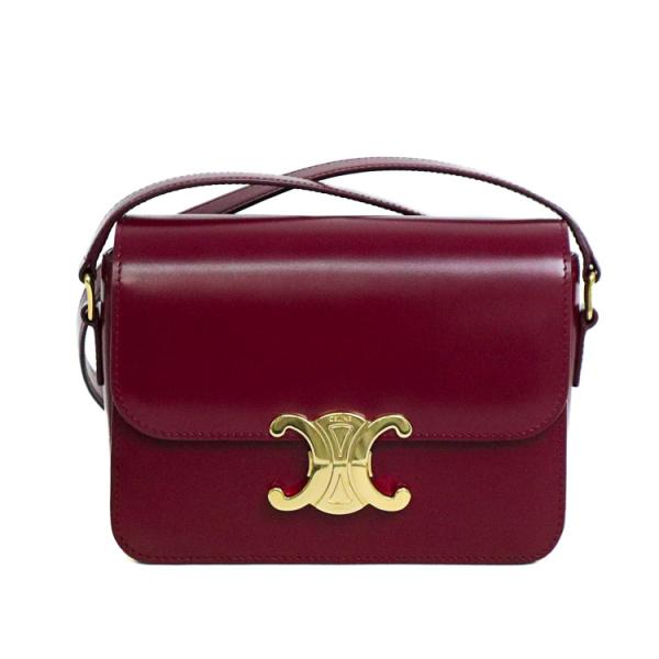 【美品】CELINE セリーヌ ティーン トリオンフ ショルダーバッグ シャイニーカーフスキン レッ...