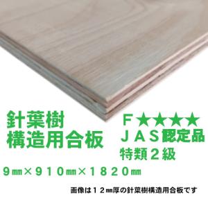 【阪神間近郊限定配送】針葉樹構造用合板 9mm×910mm×1820mm 特類2級JAS認定品 F★★★★ ※送料別途｜daitatumokuzai