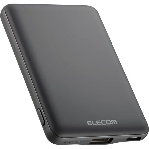 エレコム 薄型 コンパクト モバイルバッテリー 5000mAh 12W ダークグレー DE-C37-...