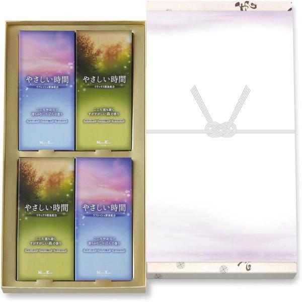 日本香堂 やさしい時間 進物 しゃぼん/森 進物 4箱入 包装品　贈答用 お線香 箱入り お盆 お彼...