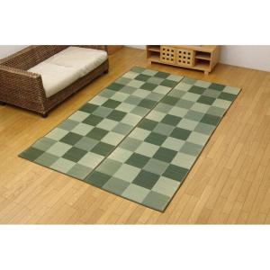 【I】【代引不可】イケヒコ い草ラグ カーペット Fブロック2 グリーン 約140×200cm  日本製【北海道・沖縄・離島不可】