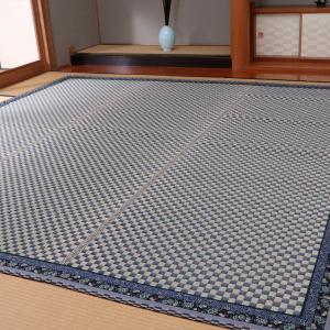 【I】【代引不可】イケヒコ 国産い草 花ござ 上敷き かれん ブルー 約352×352cm(江戸間8畳)　カーペット ラグ   【北海道・沖縄・離島不可】｜daiyu8