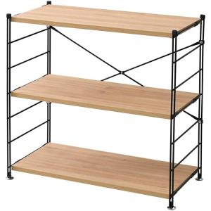 山善 ラック ウッドシェルフ オープンシェルフ 幅85.5×奥行41.5×高さ85cm 3段 オーク 木目 高さ調整 組立品 MWS-80843