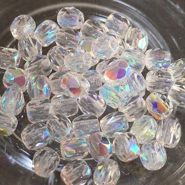 4パック分おまとめセット チェコ ビーズ ファイヤーポリッシュ 3mm クリスタルAB (約48-5...