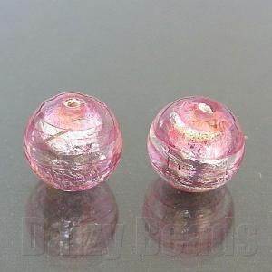 ベネチアン ビーズ 925シルバーフォイル 丸玉 約10mm ルビーストライプ 1ヶ｜daizybeads