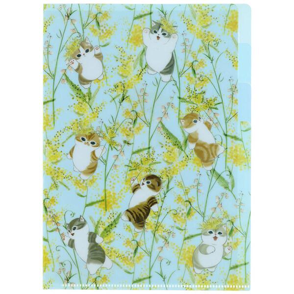 mofusand×日比谷花壇 クリアファイル A5 3ポケット ジオメトリー ミモザ 猫 モフサンド...