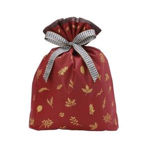 包む ラッピング袋 巾着 シャイニーリーフ ワインレッド L [01