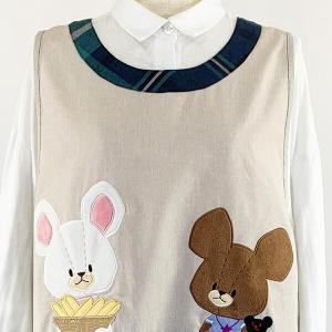 くまのがっこう エプロン チェック柄 グリーン...の詳細画像2