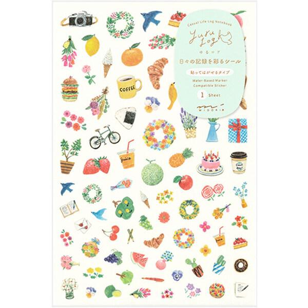 シール ゆるログ 1枚入 モチーフ柄 絵文字 和紙 貼ってはがせる 再剥離 日記 記録 手帳 ノート...