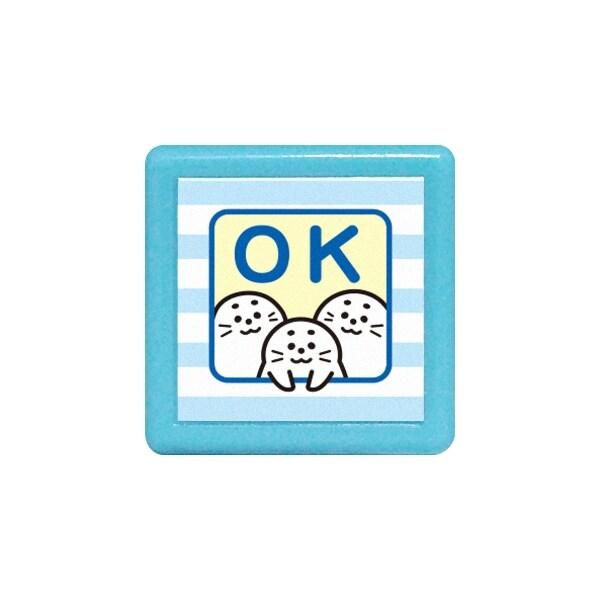 こどものかお ミニ☆ポンスタンプ 浸透印 アザラシ OK ブルー [01] 〔メール便対象〕