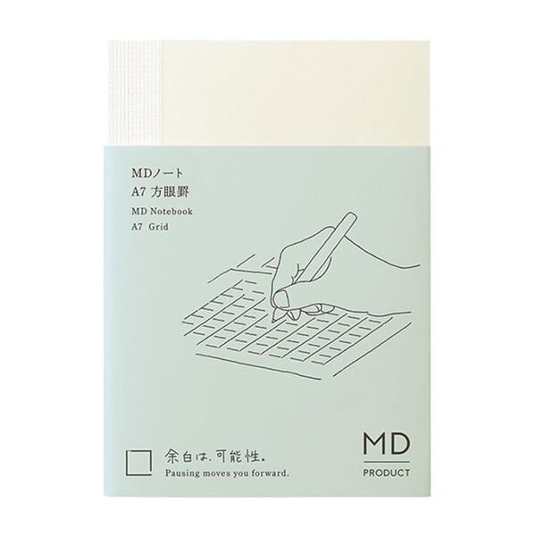 MDノート A7 方眼罫A 5mm 176ページ 180度フラット しおりひも付 インデックスシール...