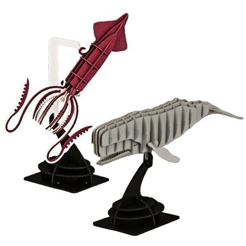 立体 ペーパークラフト パズル 模型 工作 ウラノ 3Dペーパーパズル ダイオウイカ＆マッコウクジラ...