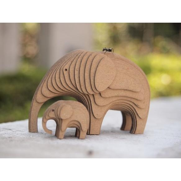 ペーパークラフト　ダンボール 　動物　ゾウ　段々動物園　ぞうの親子（送料無料・小型便にて配送）