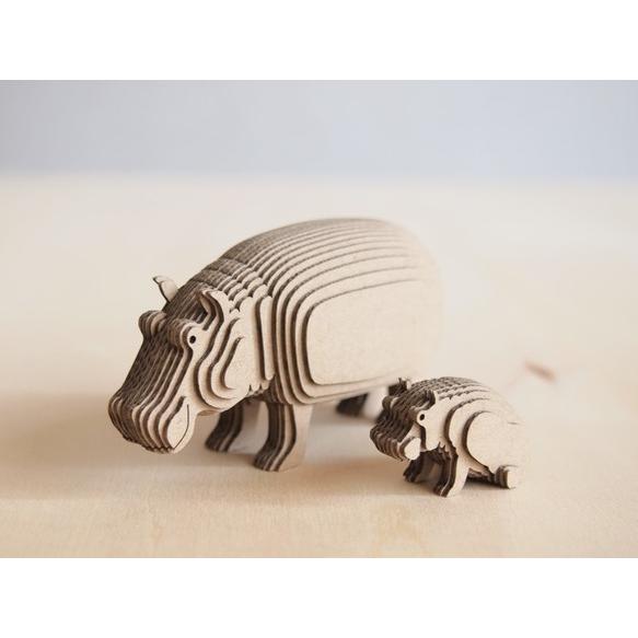 ペーパークラフト　ダンボール 　動物　かば　段々動物園　かばの親子・吽（送料無料・小型便にて配送）