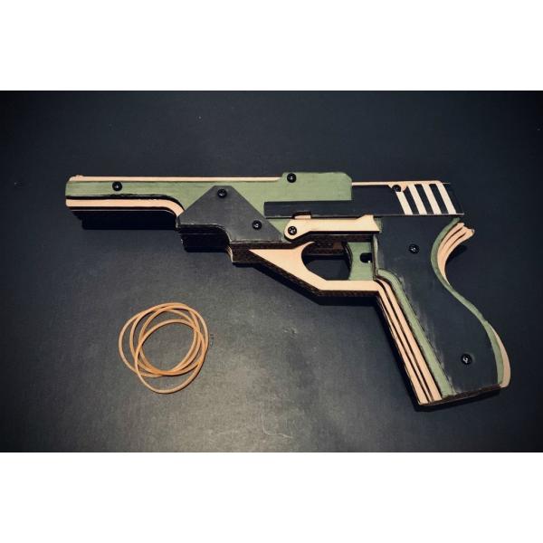 4連発式ゴム銃 Mk34v3 （深緑ｘ黒） ダンボール 段ボール 輪ゴム銃 鉄砲 射的 ホビー 誕生...