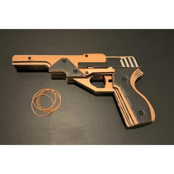 4連発式ゴム銃 Mk34v3 （オーカーｘ黒） ダンボール 段ボール 輪ゴム銃 鉄砲 射的 ホビー ...