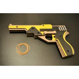 4連発式ゴム銃 Mk34v3 （黄ｘ黒） ダンボール 段ボール 輪ゴム銃 鉄砲 射的 ホビー 誕生日...