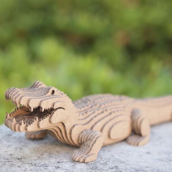 ペーパークラフト　ダンボール　動物　段々動物園　メガネカイマン(ワニ) （送料無料・小型便にて配送）