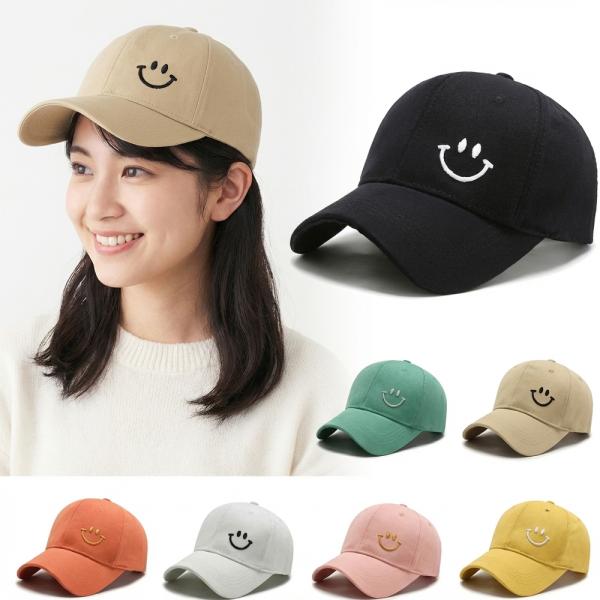 スマイル キャップ レディース メンズ 韓国風 帽子 刺繍 春 夏 秋 冬 コットン 調整可能 かわ...