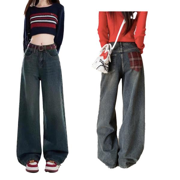 デニムパンツ レディース ワイドパンツ デニム パンツ ボトムス 股上深め ストレート ゆったり す...