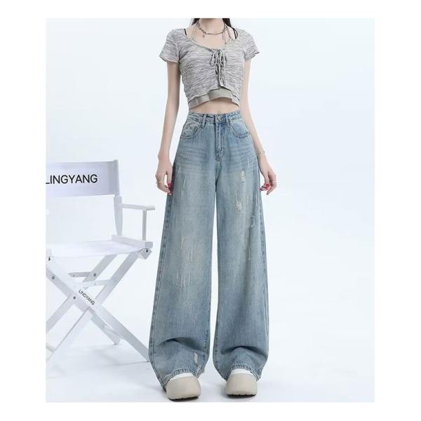 デニムパンツ レディース デニム ボトムス ゆったり すっきり 春 冬 秋フルレングス 美脚 脚長 ...