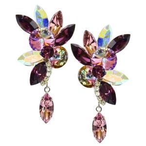 PINK イヤリング P-714 レッド×オーロラ×クリスタル 社交ダンス