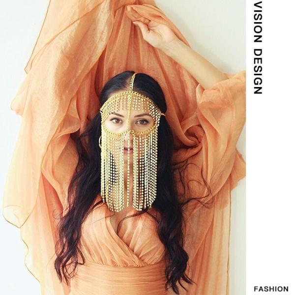 ラインストーン タッセル フェイスマスク | ベリーダンス・コスプレ用アクセサリー