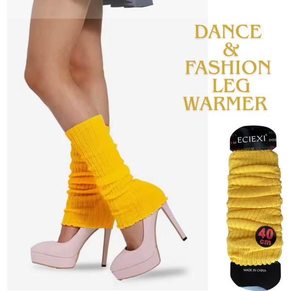 ダンス・ベリーダンス対応 イエローカラー ニット レッグウォーマー ルーズフィット／ウィンター／多用...