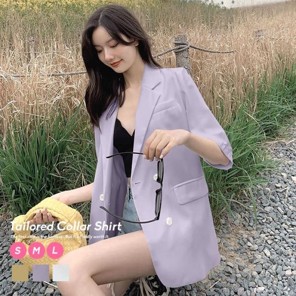 テーラードジャケット ビッグシルエット サマージャケット レディース 半袖 アウター ゆったり ブラ...