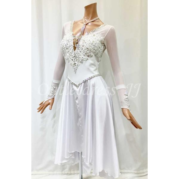 社交ダンス・ダンス衣装　インポート品　ヨーロッパ製 一点物　L452　ホワイトルンバ　Mサイズ