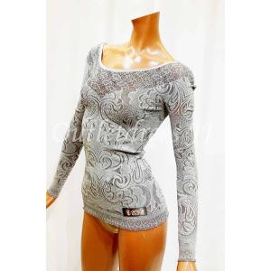 社交ダンス・ダンス衣装 プリントネットデザインカットソー ホワイト花