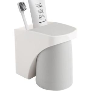 AZNABLE 歯ブラシ ホルダー コップ スタンド マグネット 吸盤取付 洗面所 浴室 グレー