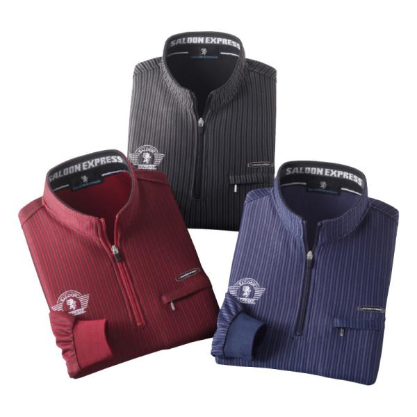 シャドーストライプ ハイネックシャツ 3色組 - ダンディクラブ