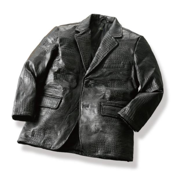 クロコ型押しラム革 パッチワーク テーラージャケット（黒） - ダンディクラブ
