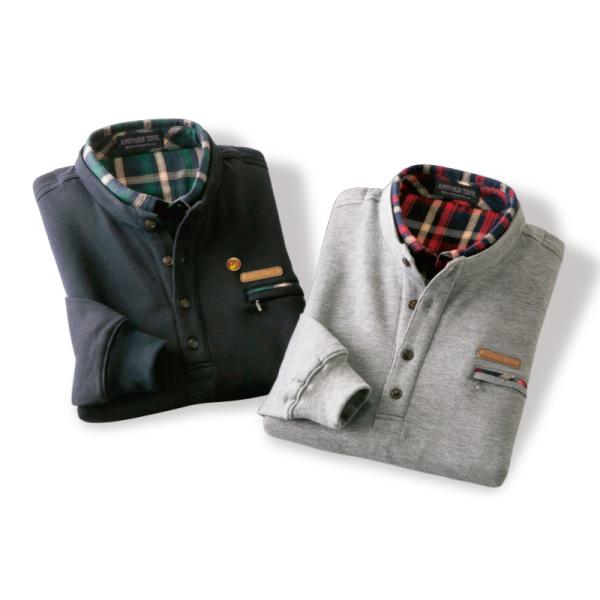 NEW 重ね着風 2重襟トレーナー2色組 - ダンディクラブ