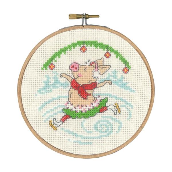 北欧　Permin of Copenhagen【Skating pig　クリスマス　フープ付き】クロ...