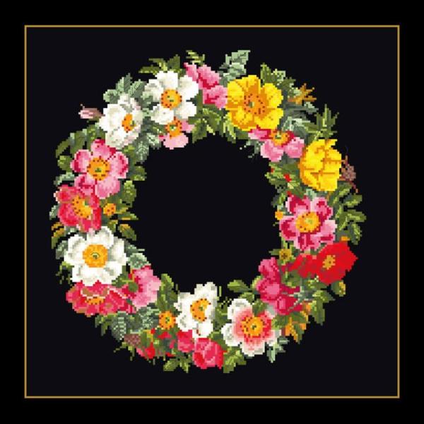 テア　グーベルヌール　刺繍キット（アイーダ） 【roses wreath - cushion 】中級...