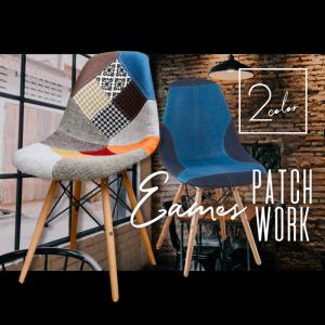 イームズチェア 2脚セット ダイニングチェア ファブリック パッチワーク シェルチェア 北欧 椅子 ダイニングセット リプロダクト 木脚 チェア