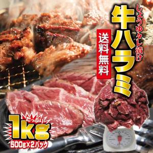 送料無料 味付牛ハラミ 1ｋｇ 冷凍品（500ｇ×2袋)　サガリ　バーベキュー 　焼肉　ホルモン　2セット購入でおまけ付き