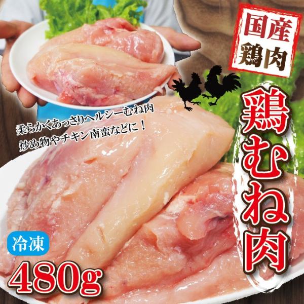 480g国産鶏むね肉ムネ肉冷凍品　胸肉　鶏肉　グラム調整の為複数ブロックあり