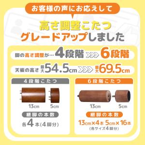 こたつテーブル 高さ6段階調整 75×105c...の詳細画像2