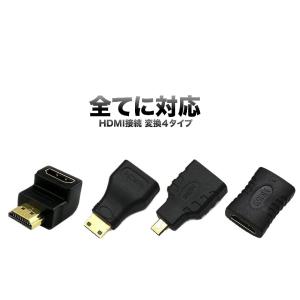 【メール便発送・代引不可】HDMI 接続 変換 4タイプ mini HDMI ＆ micro HDMI 90° L型 延長 コネクター 高画質 テレビ パソコン PS4 ゲーム　マルチ TEC-HDM4TY｜darumadenki
